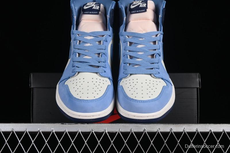 Nike Air Jordan 1 High OG "First in Flight" Basketball Shoes with UNC Blue and Yellow Accents - FD2596-400