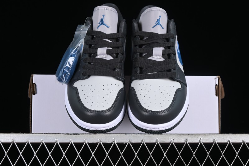 Nike Air Jordan 1 Low AJ1 Black Grey Blue Swoosh Low-Top Lifestyle Basketball Shoes - DC0774-040