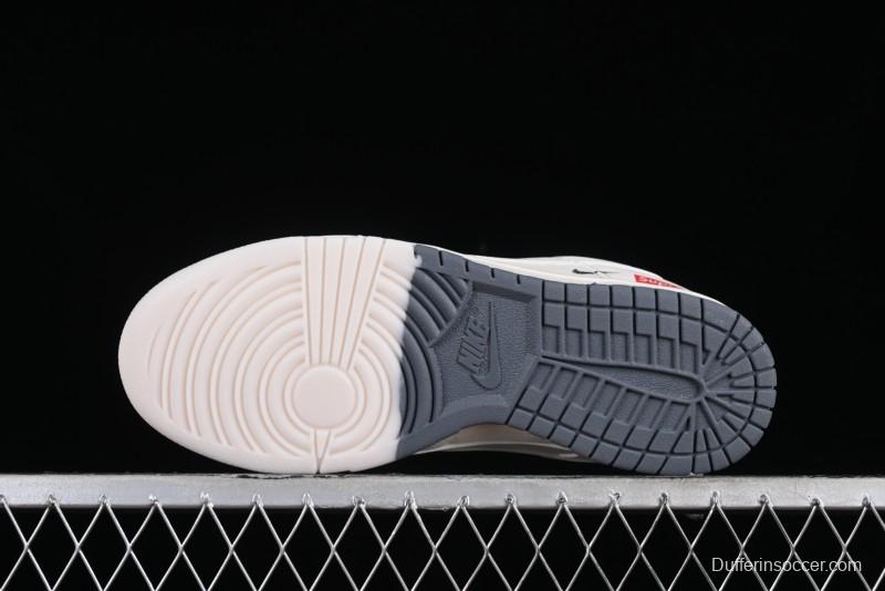 Supreme x Nike SB Dunk Low Anniversary Edition White Grey Customized Low-Top Casual Skate Shoes - BB8657-105