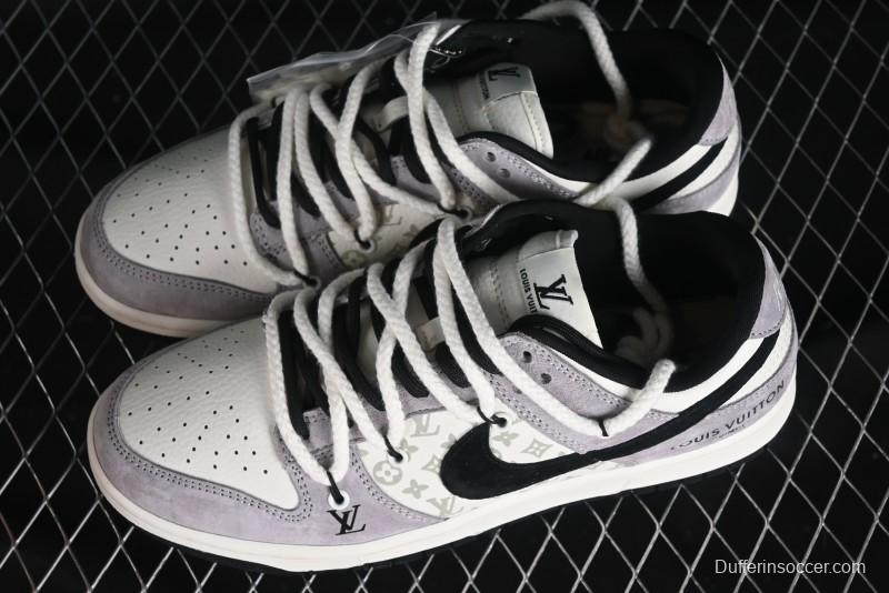 Nike SB Dunk Low LV Collaboration - Grey Pigskin Print Anniversary High-End Custom Low-Top Casual Sneakers - SJ2068-232