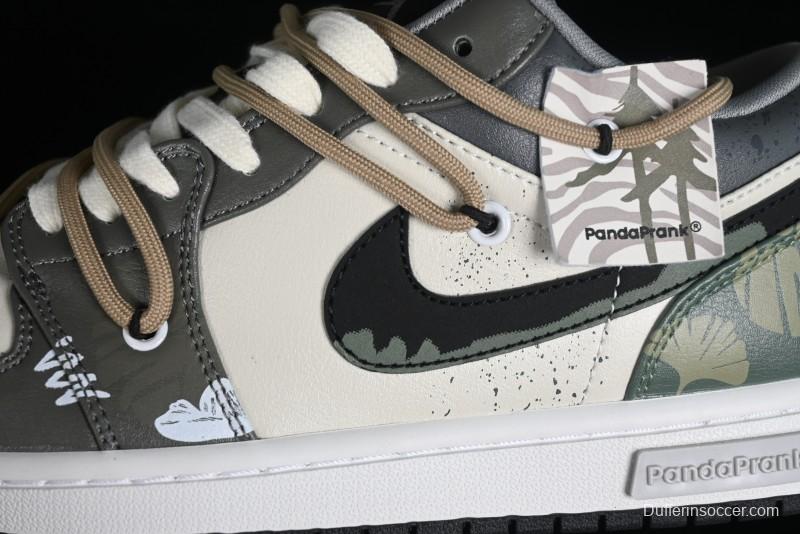 Nike Air Jordan 1 Low Customized Panda Mischief Jungle Adventure Casual Sneakers - 553558-040