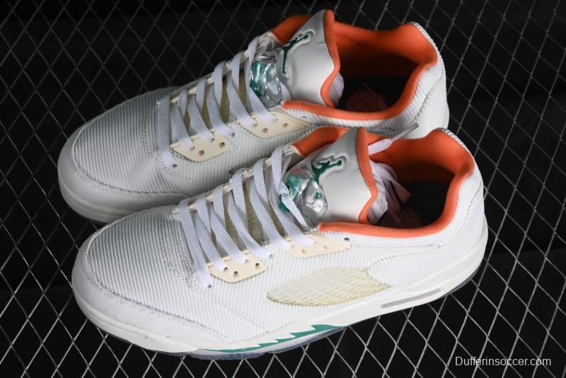 Nike Air Jordan 5 Low Retro Sneakers in White Orange Green Corduroy - CW4204-100