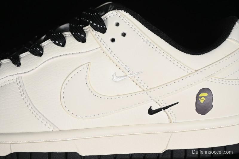 Nike SB Dunk Low BAPE Collaboration - Off-White Black Swoosh Anniversary Custom Low-Top Casual Skate Shoes - XD6188-037