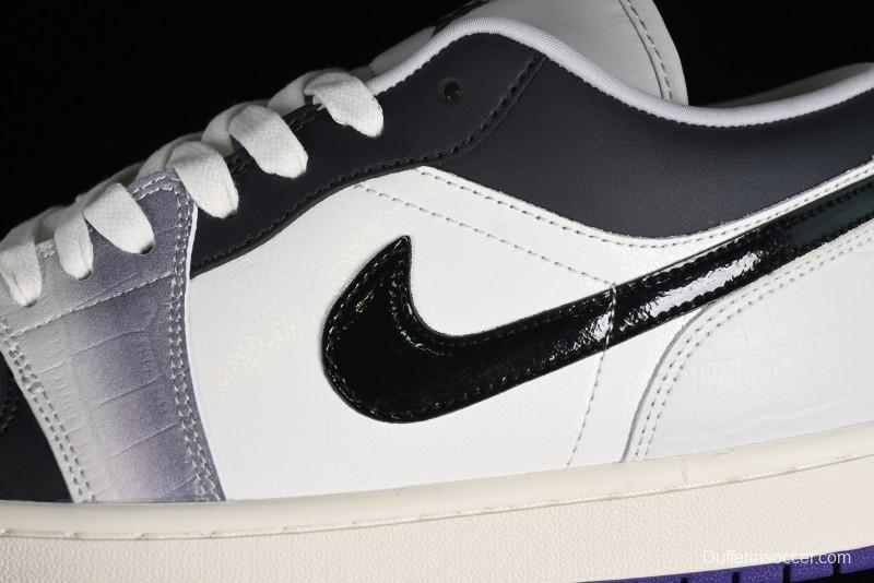 Nike Air Jordan 1 Low SE Casual Sneakers in Black White with Metallic Purple Accents - HF5759-101