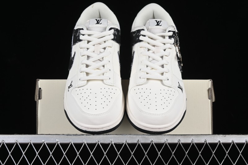 Nike SB Dunk Low LV Collaboration - Black Denim Off-White Black Swoosh Anniversary Custom Low-Top Casual Skate Shoes - DJ2024-009