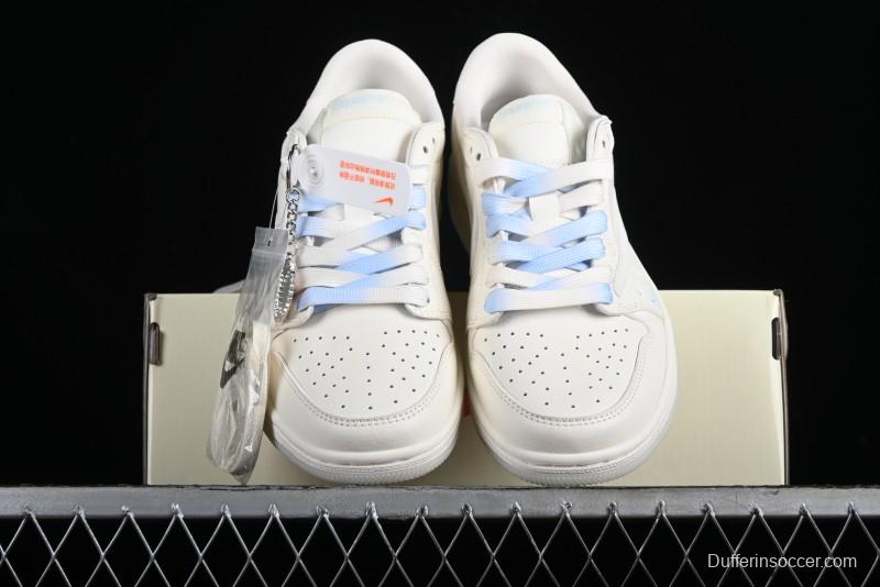 Nike SB Dunk Low Supreme Anniversary Edition Customized Low-Top Casual Sneakers in Off-White and Blue - BB6588-102