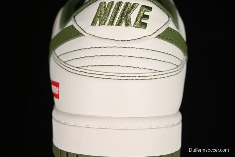 Nike SB Dunk Low Supreme Collaboration - Military Green Double Swoosh Anniversary Custom Low-Top Casual Sneakers - XX2025-319