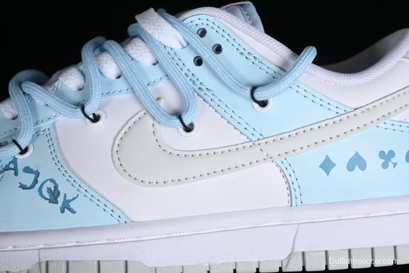 Nike Dunk Low SB Hearts Playing Cards Graffiti North Carolina Blue Casual Skate Shoes - DV0831-101