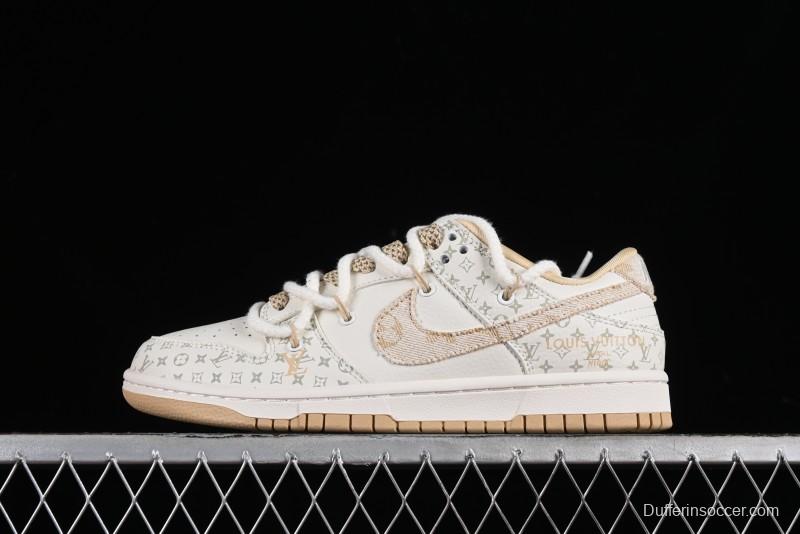 Nike SB Dunk Low LV Collaboration Strap Beige Swoosh Anniversary High-End Custom Low-Top Casual Sneakers - SJ2068-250