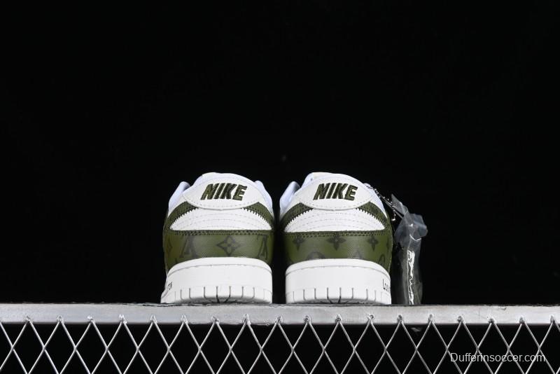 Nike SB Dunk Low LV Collaboration - Embroidered White Green Print Anniversary High-End Custom Low-Top Casual Sneakers - DQ1098-362