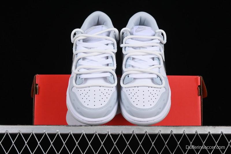 Nike Dunk Low Retro SB Casual Skate Shoes in Light Grey Blue with Silver Swoosh and Deconstructed Straps - HF0730-160
