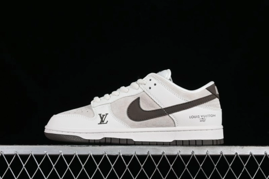 Nike SB Dunk Low LV Collaboration Anniversary Edition Premium Custom Suede Brown Swoosh Low-Top Casual Skate Shoes - LV6188-001