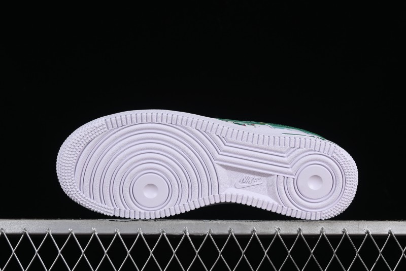 Nike Air Force 1 '07 Low Witch Collaboration Custom Leather Sneakers with Skull and Gradient White-Green Design - CW2288-111