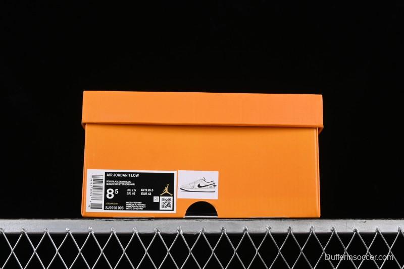 Nike Air Jordan 1 Low LV Collaboration - Black Denim Print Custom High-End Basketball Shoes - SJ9950-006