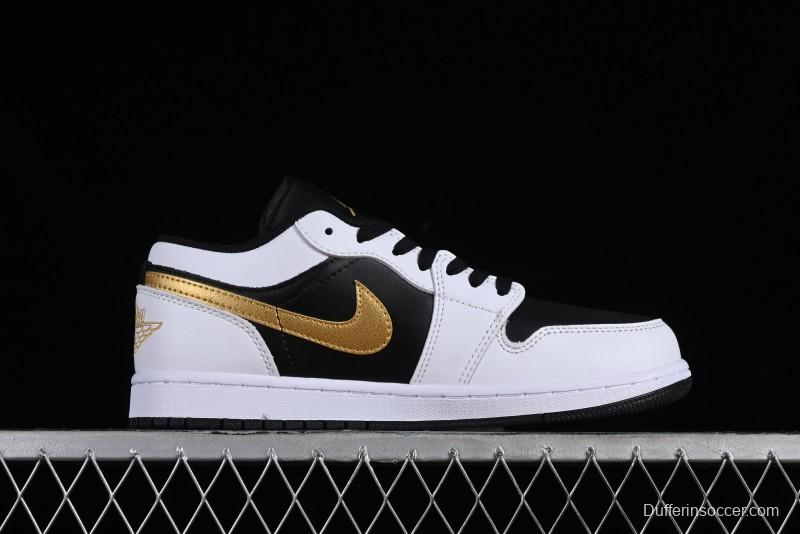 Nike Air Jordan 1 Low AJ1 Basketball Shoes with Black White Gold Swoosh - 553558-172