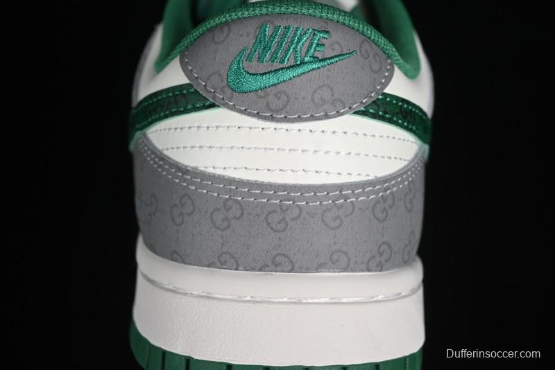 Nike SB Dunk Low Gucci Collaboration - Double G Grey Green Swoosh Anniversary Custom Low-Top Casual Skate Shoes - SF1588-134