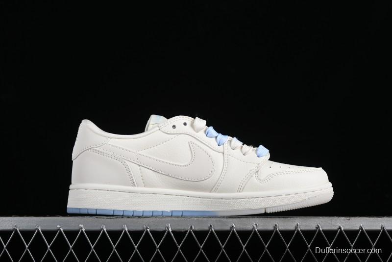 Nike SB Dunk Low Supreme Anniversary Edition Customized Low-Top Casual Sneakers in Off-White and Blue - BB6588-102