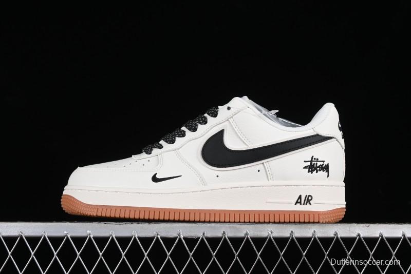 Nike Air Force 1 '07 Low Stussy Collaboration - Beige Black Gum Sole Low-Top Casual Sneakers - XZ5688-001