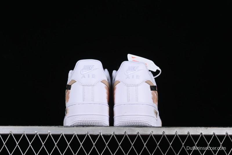 Nike Air Force 1 '07 Low Casual Sneakers with Anime-Inspired Hand-Painted Design, Broken Swoosh Shadow Effect, Brown/Black - CW2288-111