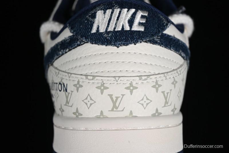 Nike SB Dunk Low LV Collaboration - Light Blue Check Print Anniversary High-End Custom Low-Top Casual Sneakers - SJ2068-249