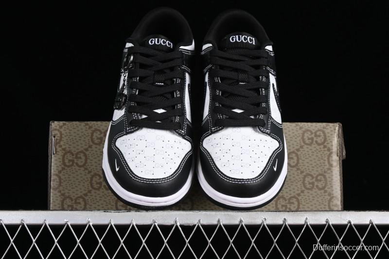 Nike SB Dunk Low Gucci Collaboration - Double G Embroidery Black Swoosh Anniversary Custom Low-Top Casual Skate Shoes - SF1588-136