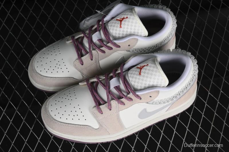 Nike Air Jordan 1 Low Retro Casual Sneakers with Smooth Leather and Suede - FQ8094-100