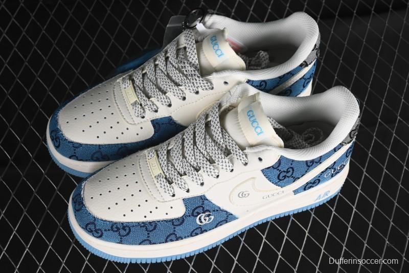 Nike Air Force 1 '07 Low Gucci Collaboration - Blue Floral Print Casual Sneakers - BB9577-101