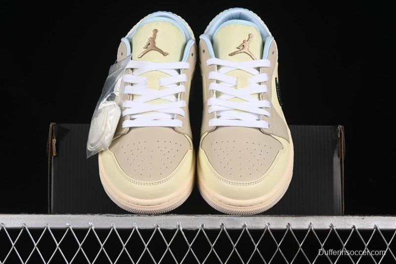 Nike Air Jordan 1 Low Retro Basketball Shoes in Soft Beige with Black Logo Accent - HQ3440-101