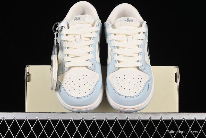 Nike SB Dunk Low Stussy Collaboration Anniversary Edition Light Blue Custom Low-Top Casual Skate Shoes - CF3688-012