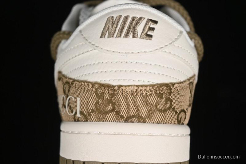 Nike SB Dunk Low Gucci Collaboration - Yellow Denim with Subtle Pattern and White Swoosh Anniversary High-End Custom Low-Top Casual Sneakers - SJ2068-273