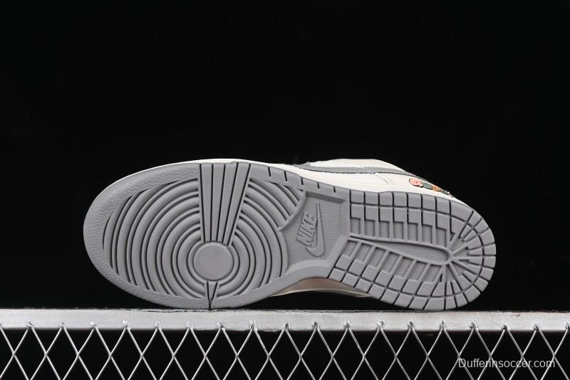 Nike SB Dunk Low Gucci Collaboration Anniversary High-End Custom Sneakers in Off-White & Dark Gray Swoosh - DQ1098-383