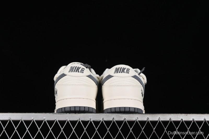 Stussy x Nike Dunk Low SB Sneakers in Off-White and Gray with Stussy S Titanium Accessory - SJ2068-275