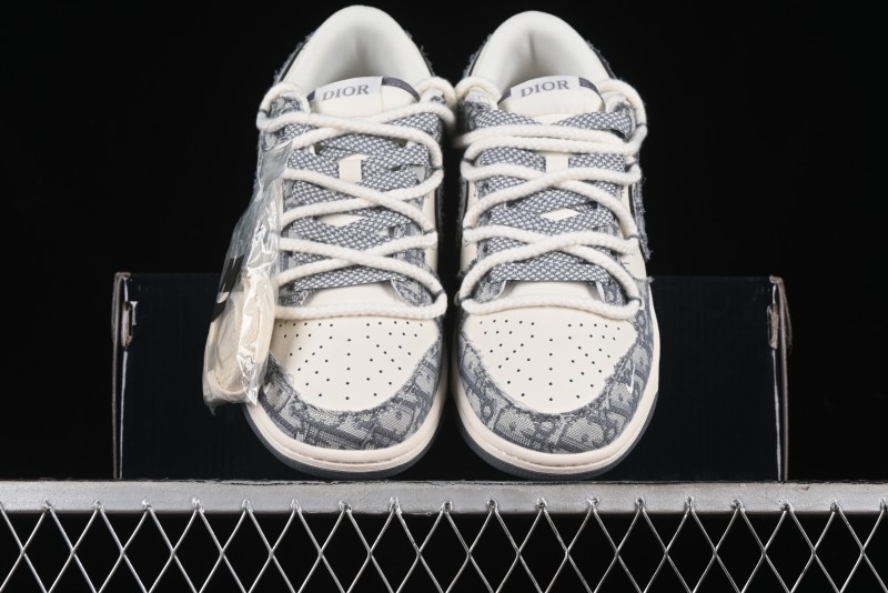 Nike SB Dunk Low Dior Collaboration - Strap Woven Grey Check Anniversary High-End Custom Low-Top Casual Sneakers - SJ2068-285