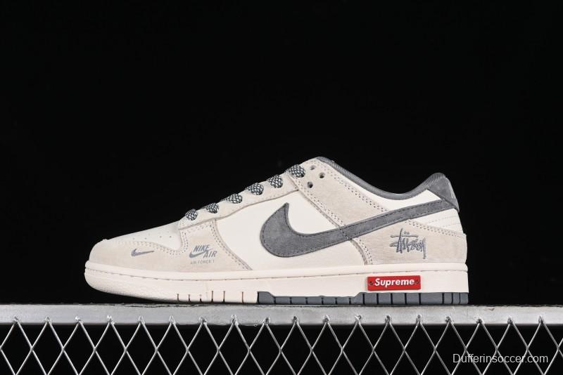 Nike SB Dunk Low x Supreme x Stussy Anniversary Customized Sneakers in Off-White Grey Check - SJ2068-272