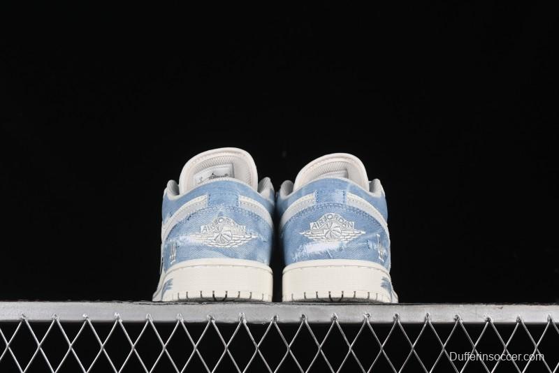 Nike Air Jordan 1 Low MLB Collaboration Retro Blue Denim Custom Basketball Shoes - DC2024-027