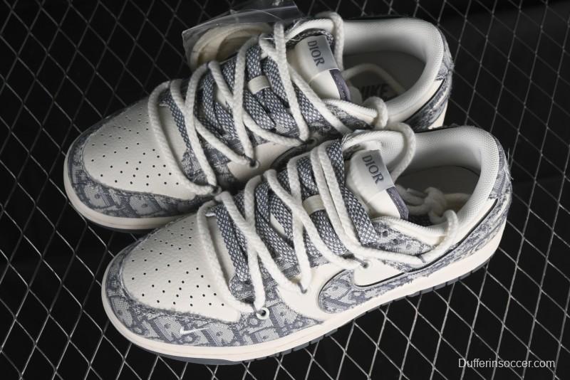 Nike SB Dunk Low Dior Collaboration - Strap Woven Grey Check Anniversary High-End Custom Low-Top Casual Sneakers - SJ2068-285