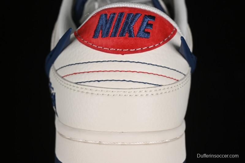 Nike SB Dunk Low Stussy Collaboration - Off White with Big Blue Swoosh Anniversary High-End Custom Low-Top Casual Skate Shoes - XY1688-009