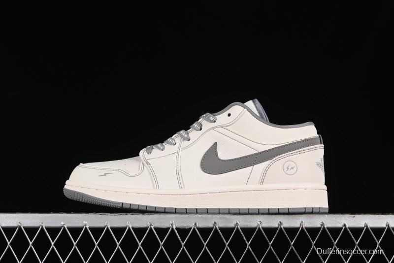 Nike Air Jordan 1 Low AJ1 Lightning Collaboration - Off White Grey Anniversary Custom Edition Low-Top Casual Sneakers - CF3688-020