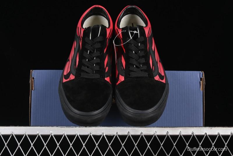 Vans Knu Skool High Street American Retro Canvas Skate Shoes in Black Red - VN0009BCRTU