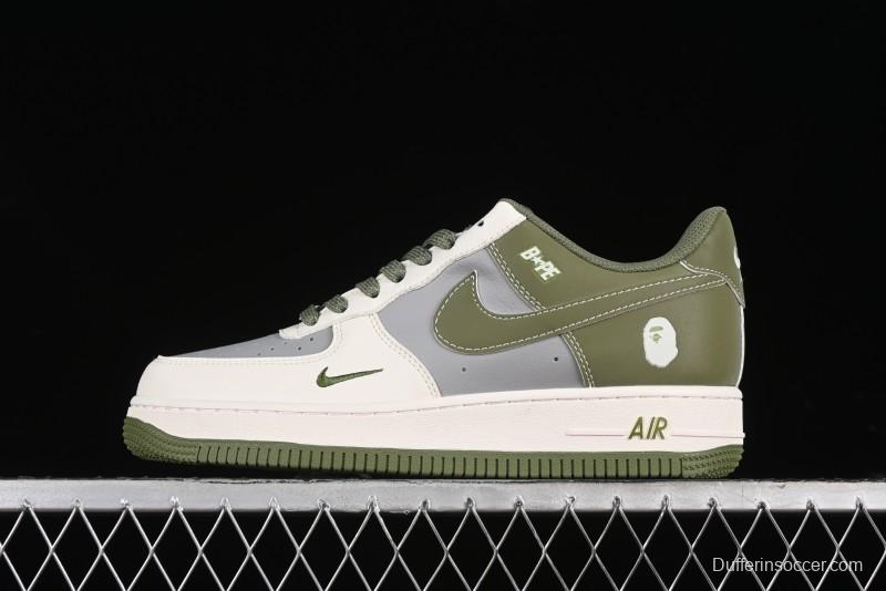 Nike Air Force 1 '07 Low Bape Collaboration - Dark Green Grey Low Top Casual Sneakers BB6566-205