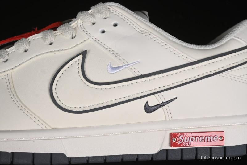 Nike SB Dunk Low Supreme Collaboration - Beige Grey Swoosh Anniversary Customized Low-Top Casual Skate Shoes - DJ2024-014