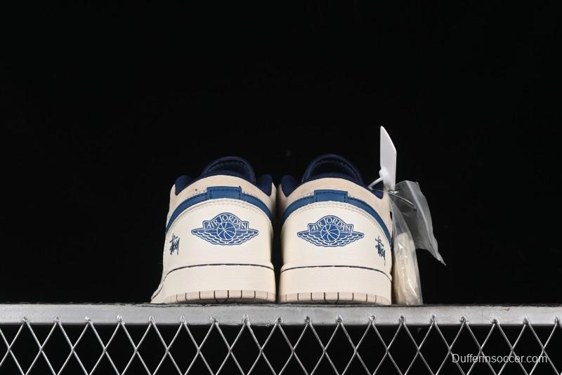 Nike Air Jordan 1 Low Stussy Collaboration - Light Beige Retro Basketball Shoes - SJ9950-027