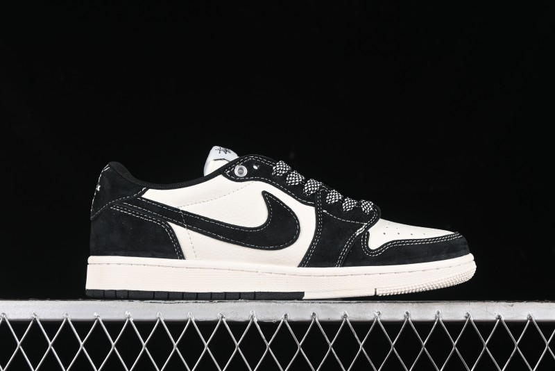 Nike Travis Scott x Fragment Design x Air Jordan 1 Low OG SP AJ1 Supreme Stussy Collaboration - Red Tab Black Warrior Low Top Casual Sneakers - SJ2068-124