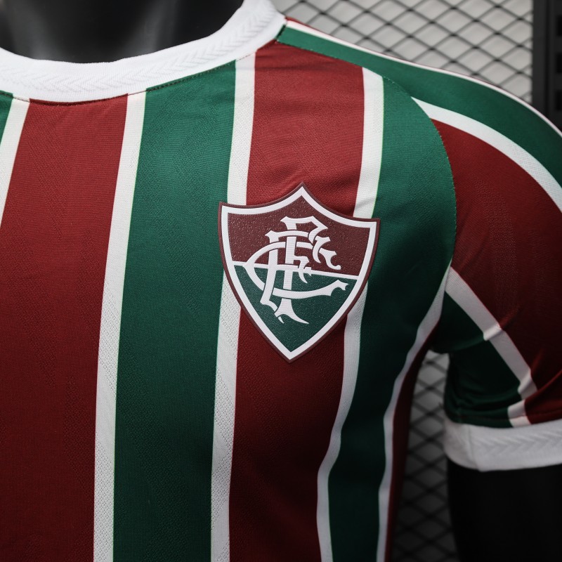 Player Version 25/26 Fluminense Green and Burgundy Vertical Striped with White Trim Jersey