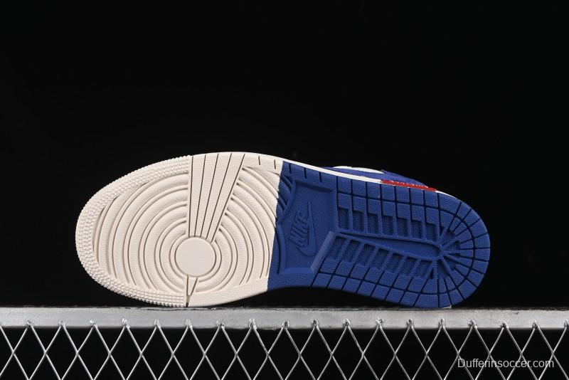 Nike Travis Scott x Fragment Design x Air Jordan 1 Low OG SP AJ1 Supreme Stussy Collaboration - Suede Blue Swoosh Low-Top Casual Sneakers - SJ2068-127