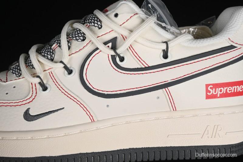 Nike Air Force 1 '07 Low Supreme Collaboration - Red Stitch Grey Sole Casual Sneakers - SJ1198-600