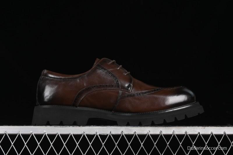 ECCO Block Derby Round Toe Genuine Leather Brogue Dress Shoes - 63667201002