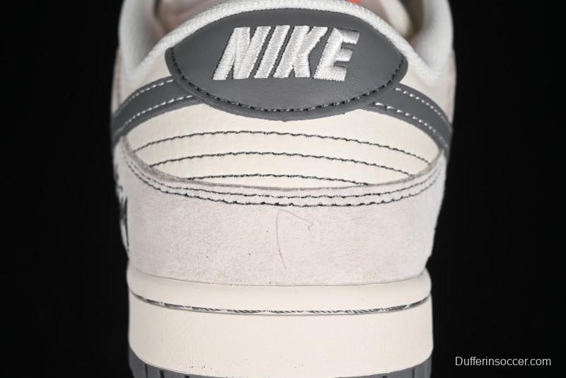 Nike SB Dunk Low Stussy Collaboration Patch Grey White Dark Grey Swoosh Anniversary Custom Low-Top Casual Skate Shoes - MM1089-024