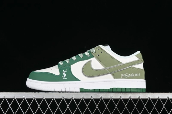 Nike SB Dunk Low Saint Laurent Series - White Green Swoosh Anniversary High-End Custom Low-Top Casual Sneakers - GF2409-170