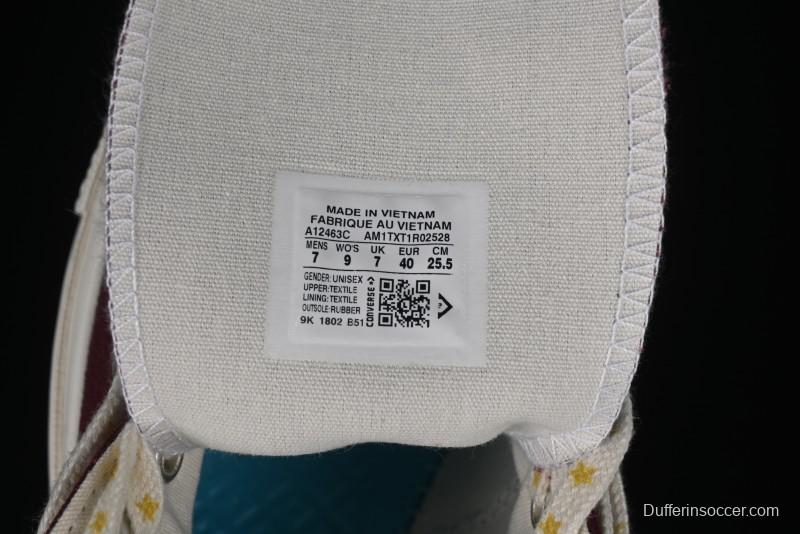 Converse Chuck 1970s High Top Casual Sneakers with Gold Star Accents and Wine Red Colorway - A12463C